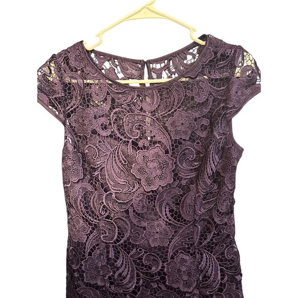 Adrianna Papell Purple Floral Lace Sheath Dress Size 8 - Picture 2 of 4